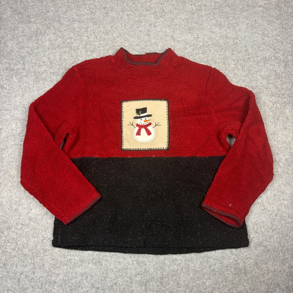C&B Sport Croft & Barrow Snowman Fleece Pullover Red Black Colorblock Large